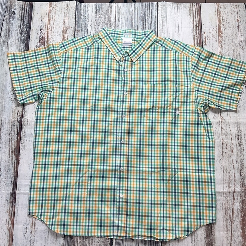 COLUMBIA Men's Rapid Rivers Il Short Sleeve Shirt Green/Blue/Orange Size XXL